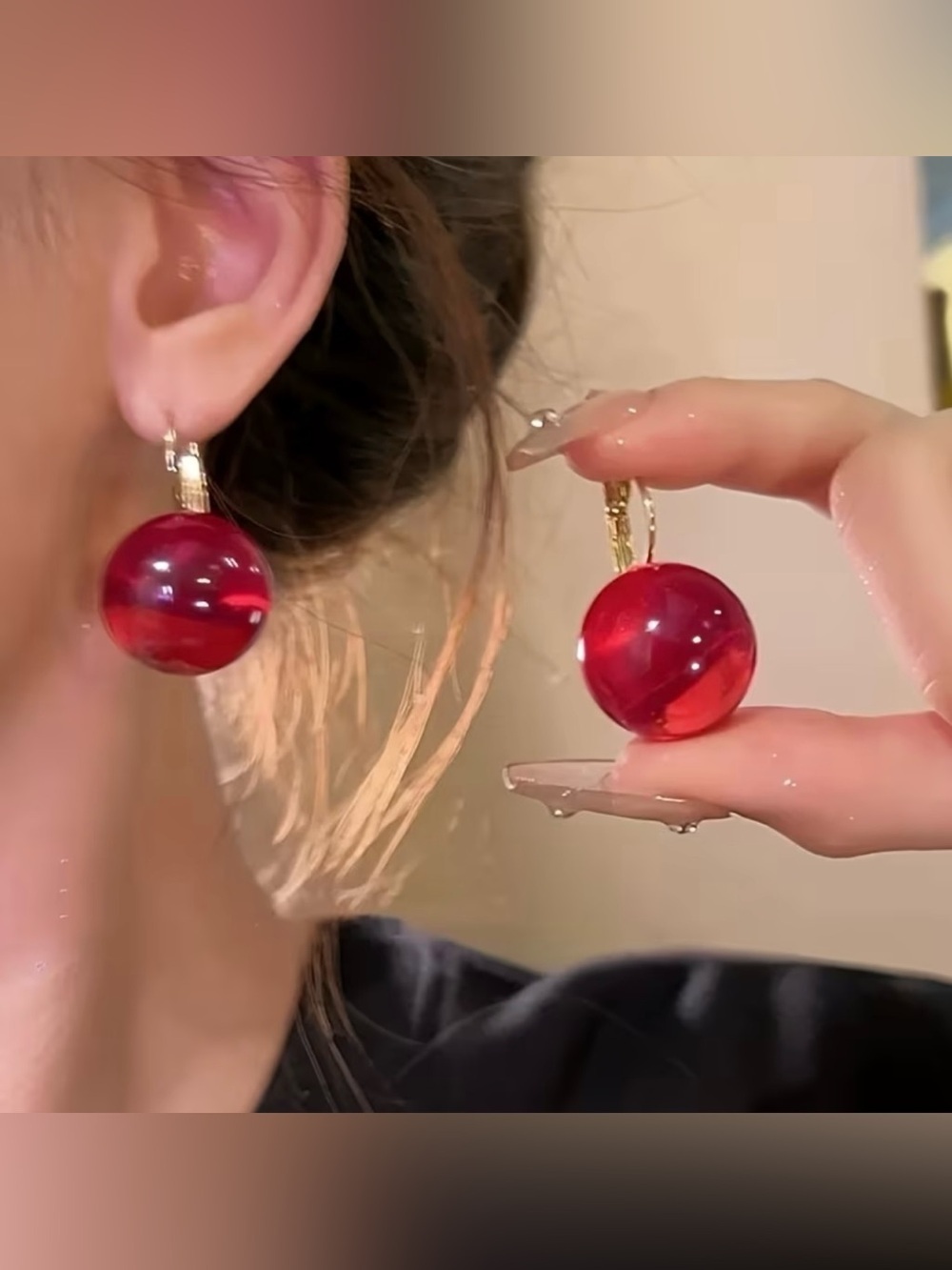 NEW! Bohemian Jelly Red Orb Drop Earrings. Retro Vibrant Earrings 🍒 A3-142